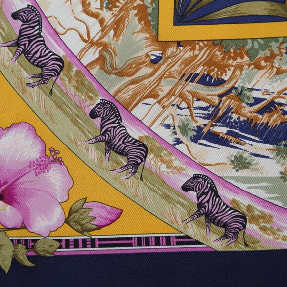 Auth Hermes "Tropiques" by Laurence Bourthoumieux silk scarf vtg Barely Used Con - Picture 6 of 12